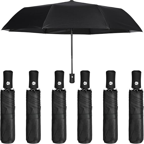 Jexine 6 Pcs Travel Compact Umbrella Automatic Open Close Windproof Small Light Backpack Purse Car Portable Collapsible Umbrella for Rain, Men Women