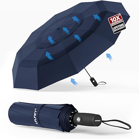 3T Aerodynamics 42’’ Windproof Travel Umbrella Compact Automatic Open Close Umbrellas for Rain Military Grade Fiberglass Frame Durable Folding Umbrella